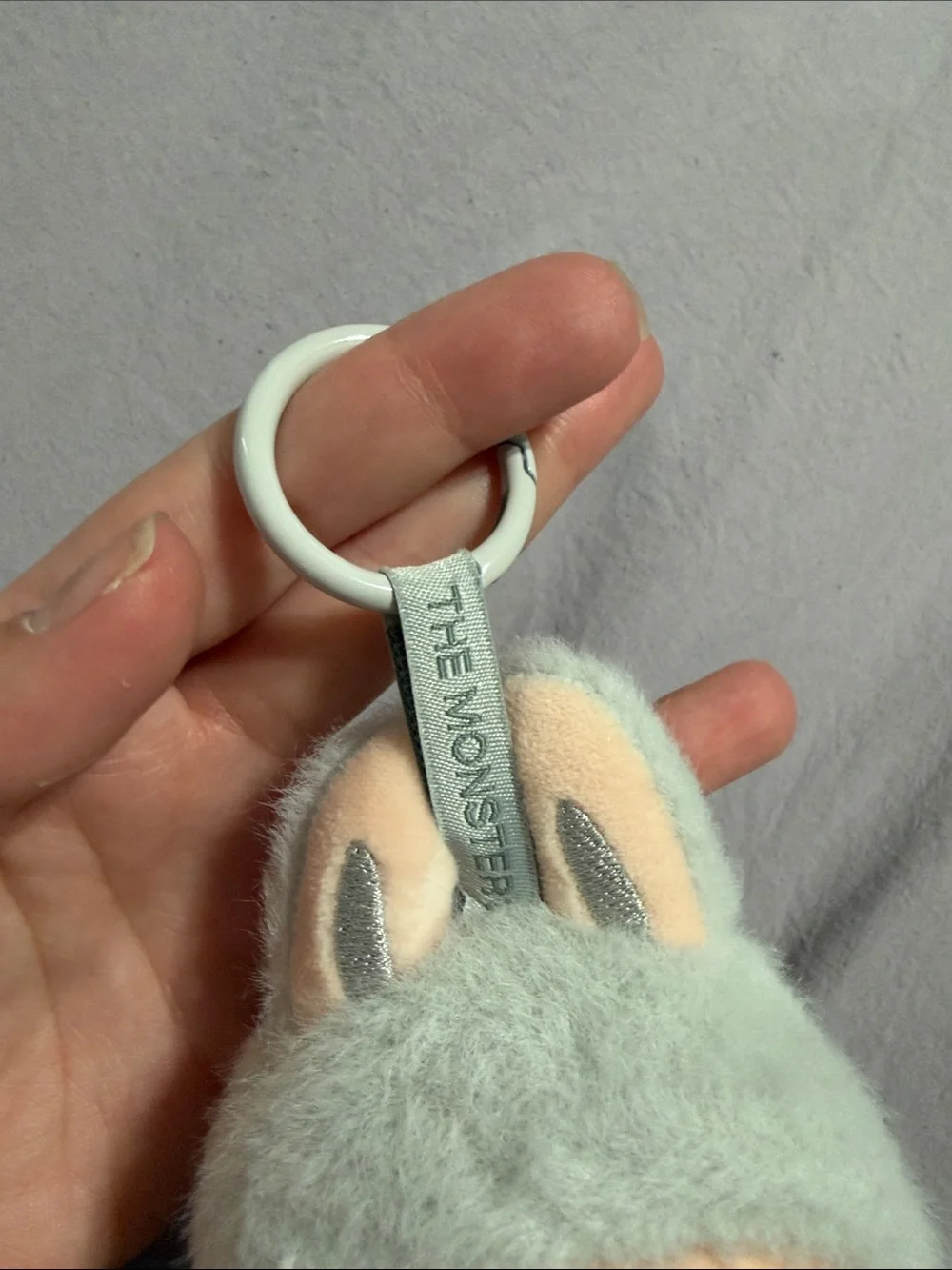 POPMART Labubu Plush Bunny Monster Keychain - Soft Light Grey Doll